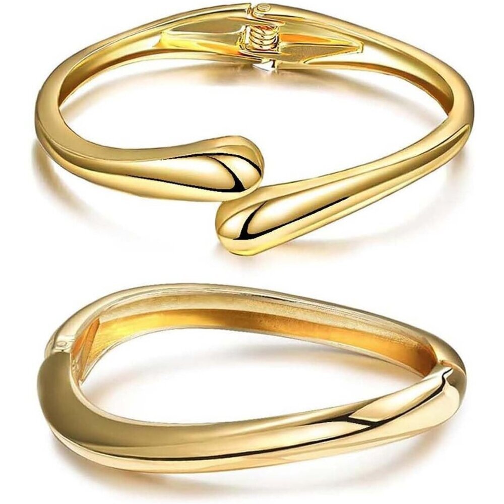 Trendy Gold-2Set Bangle bracelet Women teen chunky adjustable twist cuff jewelry
